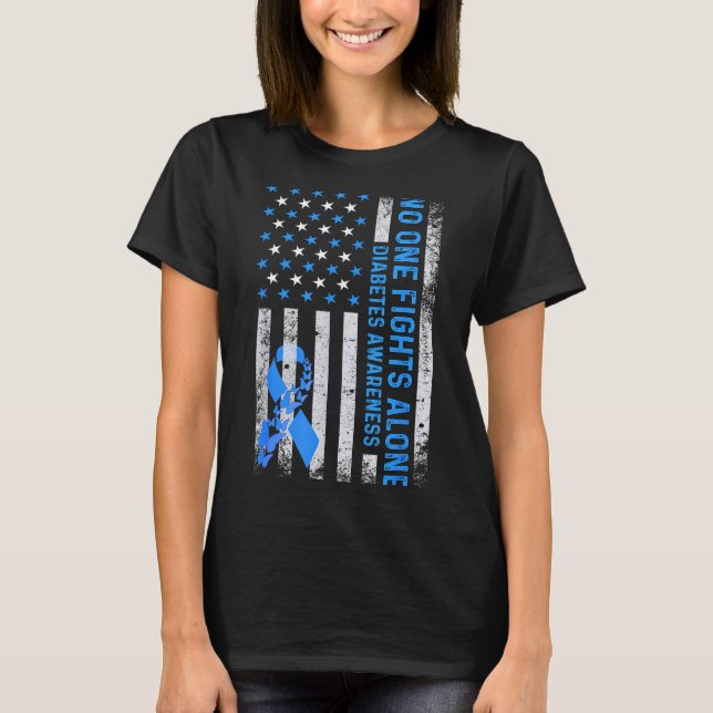 Camiseta Usa American Flag No Fighting Alone Diabetes Aware (Frente)