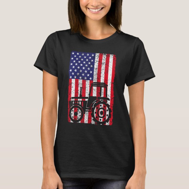 Camiseta USA American Flag Patriotic Farm Tractors Farming (Frente)