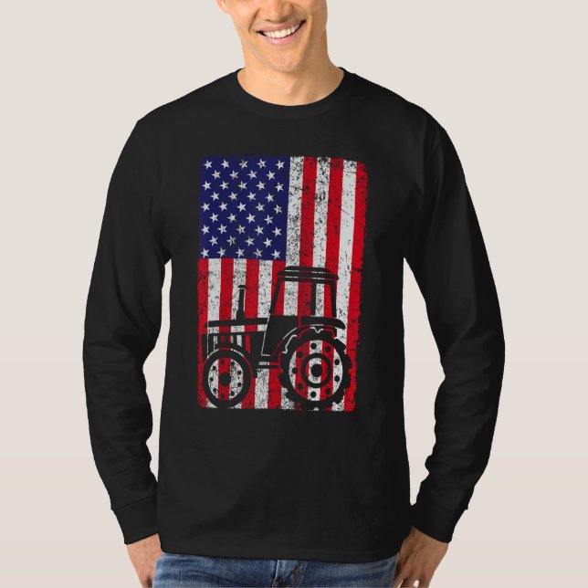 Camiseta USA American Flag Patriotic Farm Tractors Farming (Frente)
