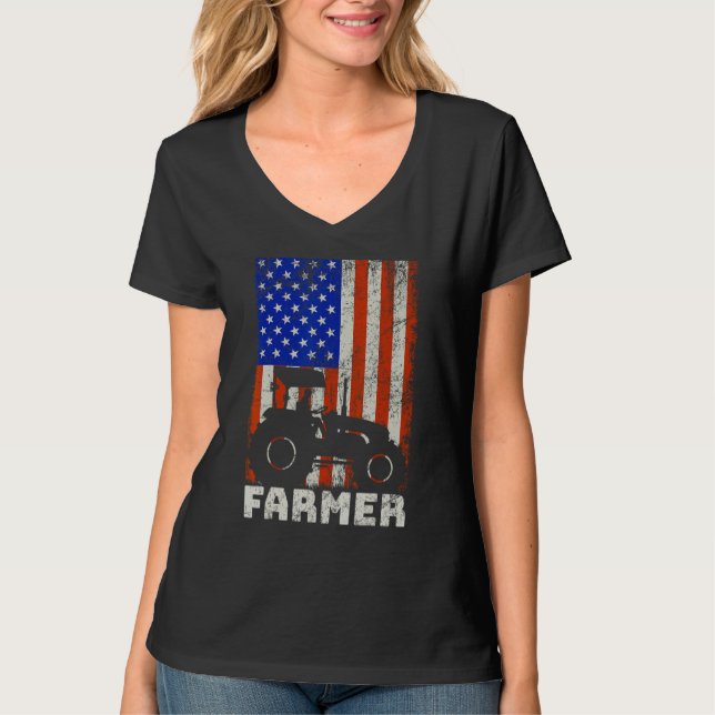 Camiseta USA American Flag Tractors Farming (Frente)
