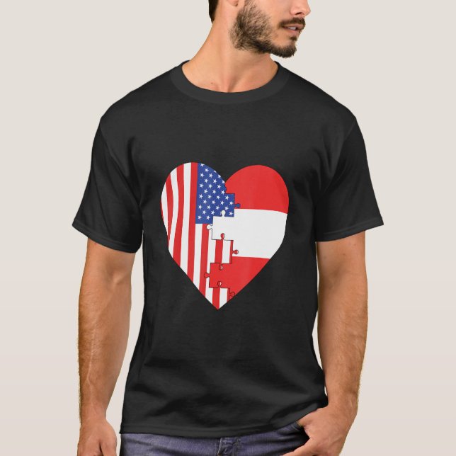 Camiseta USA and Austria Flags Heart (Frente)