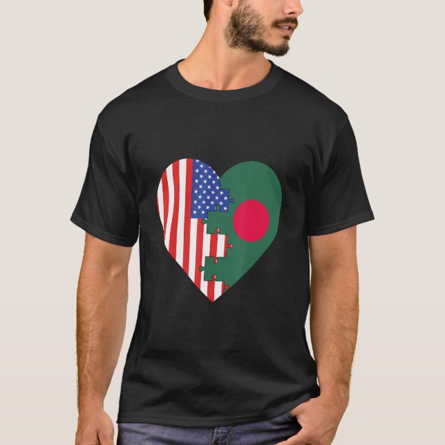 Camiseta USA and Bangladesh Flags Heart (Frente)