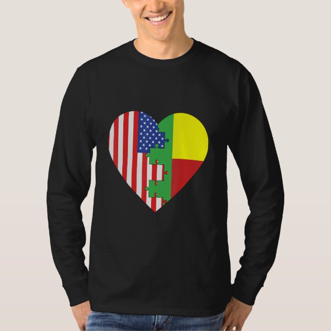 Camiseta USA and Benin Flags Heart (Frente)