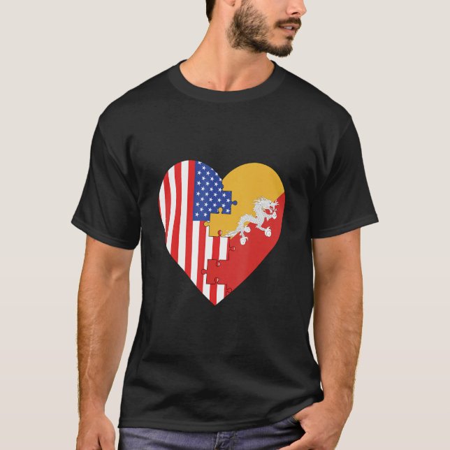 Camiseta USA and Bhutan Flags Heart (Frente)