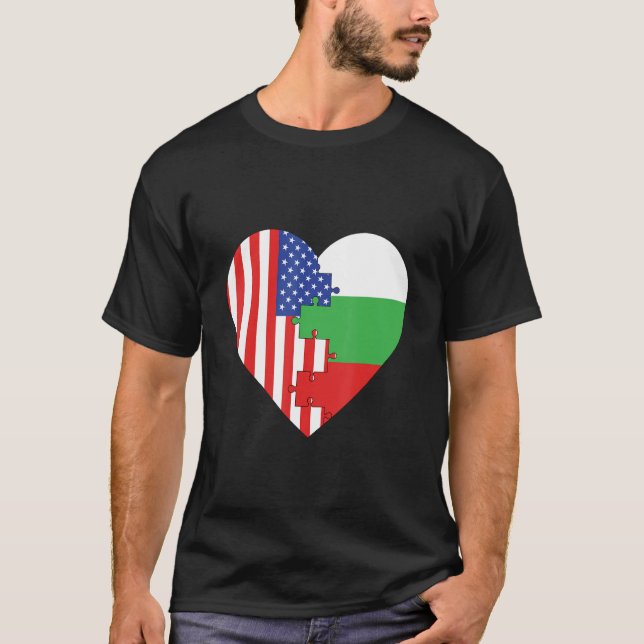 Camiseta USA and Bulgaria Flags Heart (Frente)