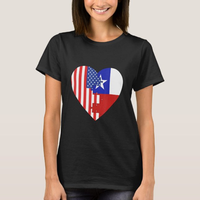 Camiseta USA and Chile Flags Heart (Frente)