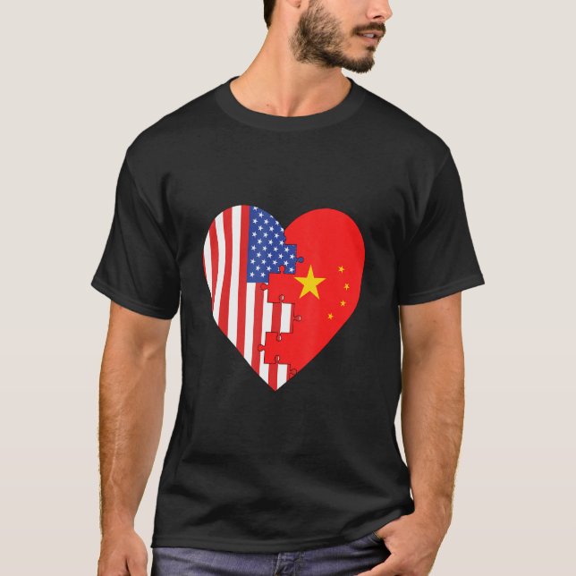 Camiseta USA and China Flags Heart (Frente)