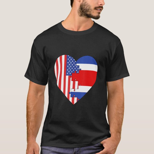Camiseta USA and Costa Rica Flags Heart (Frente)