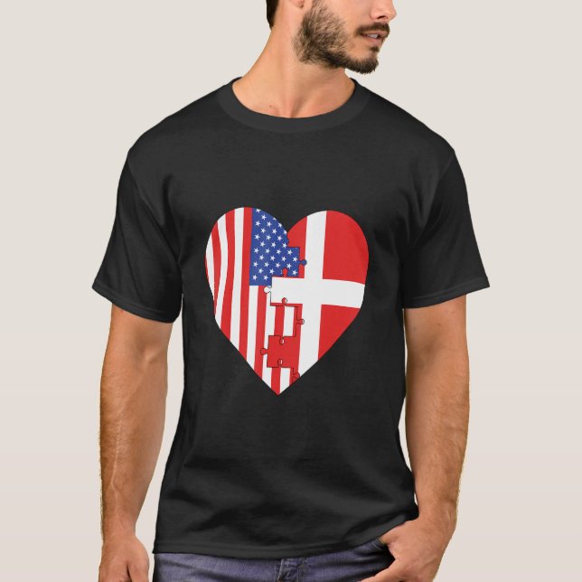 Camiseta USA and Denmark Flags Heart (Frente)