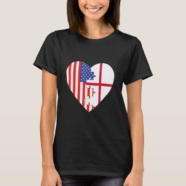Camiseta USA and England Flags Heart (Frente)
