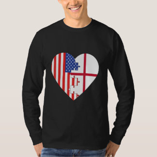 Camiseta USA and England Flags Heart