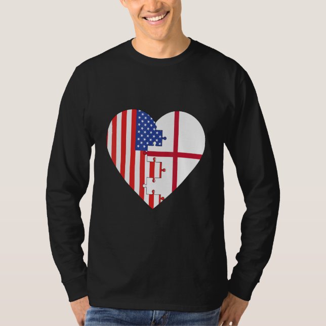 Camiseta USA and England Flags Heart (Frente)