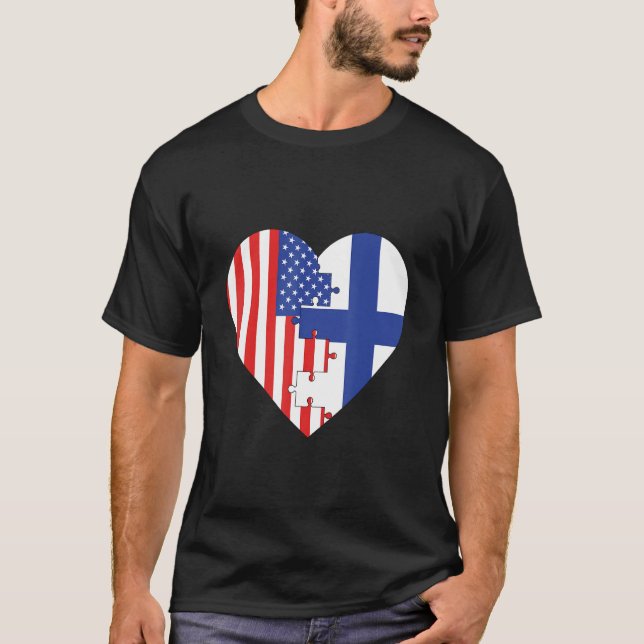 Camiseta USA and Finland Flags Heart (Frente)