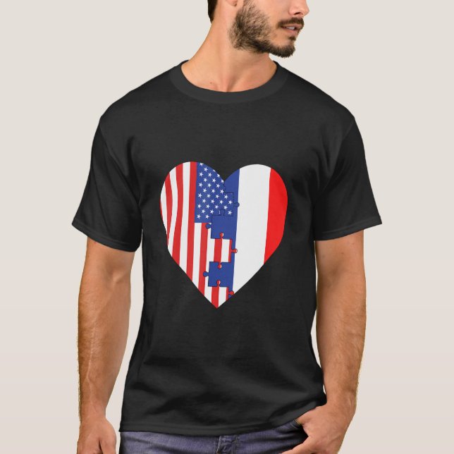 Camiseta USA and France Flags Heart (Frente)