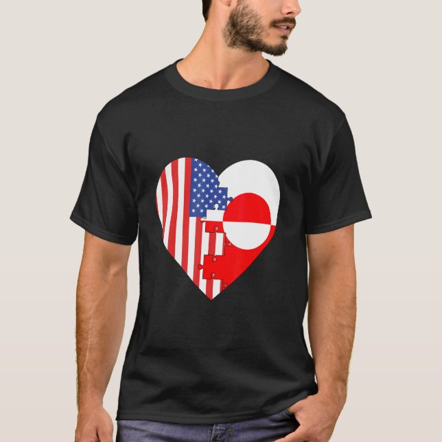 Camiseta USA and Greenland Flags Heart (Frente)