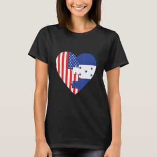 Camiseta USA and Honduras Flags Heart