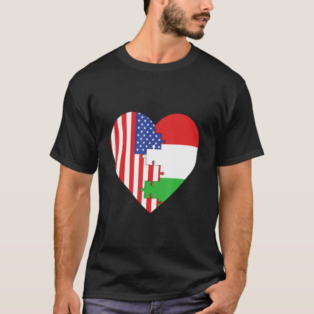 Camiseta USA and Hungary Flags Heart (Frente)