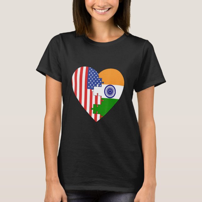 Camiseta USA and India Flags Heart (Frente)