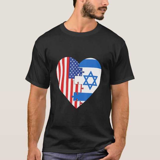 Camiseta USA and Israel Flags Heart (Frente)