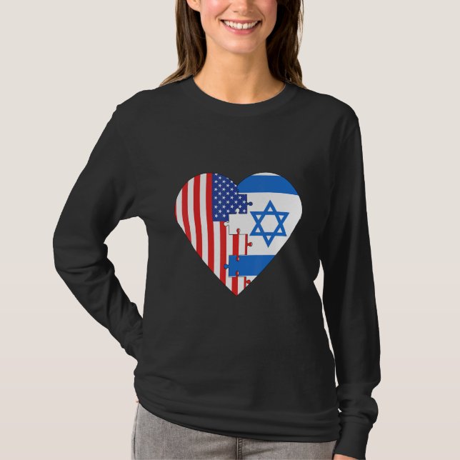 Camiseta USA and Israel Flags Heart (Frente)