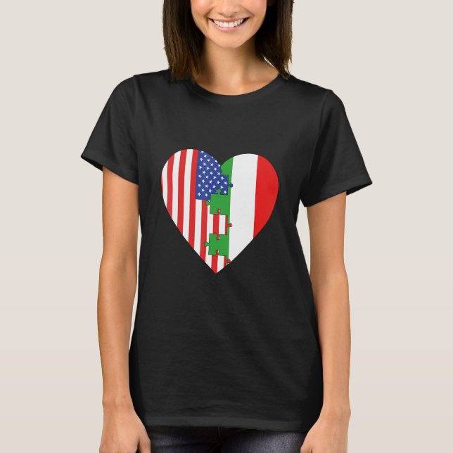Camiseta USA and Italy Flags Heart (Frente)
