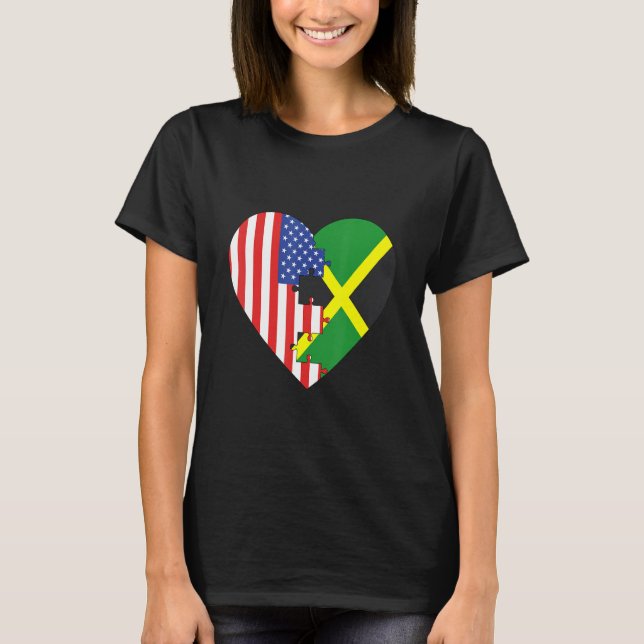 Camiseta USA and Jamaica Flags Heart (Frente)