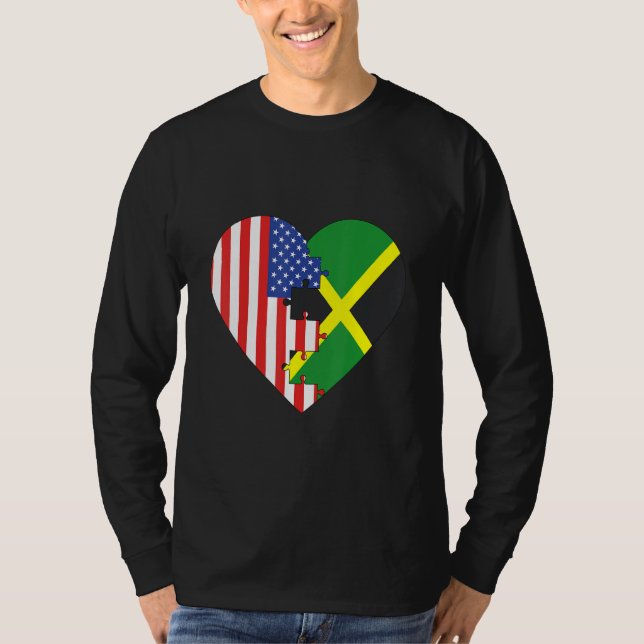 Camiseta USA and Jamaica Flags Heart (Frente)