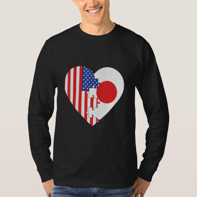 Camiseta USA and Japan Flags Heart (Frente)