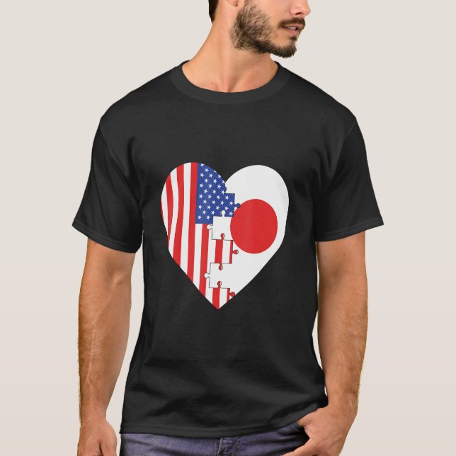 Camiseta USA and Japan Flags Heart (Frente)