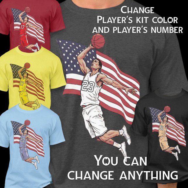 Camiseta USA Basketball Slam Dunk American Flag Color Art (Criador carregado)