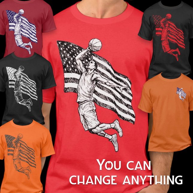 Camiseta USA Basketball Slam Dunk American Flag Sketch Art (Criador carregado)