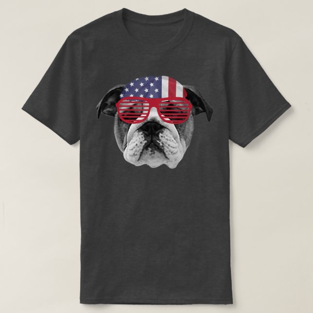 Camiseta USA Bull dog America Bandana E Sunvidles 4th Of (Frente do Design)