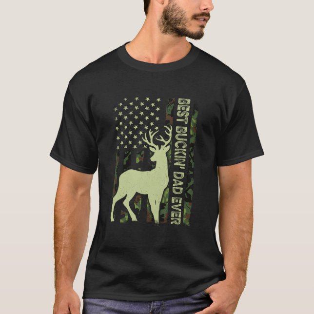 Camiseta Usa Camo Flag Best Buckin' Dad Ever Deer Hunting F (Frente)
