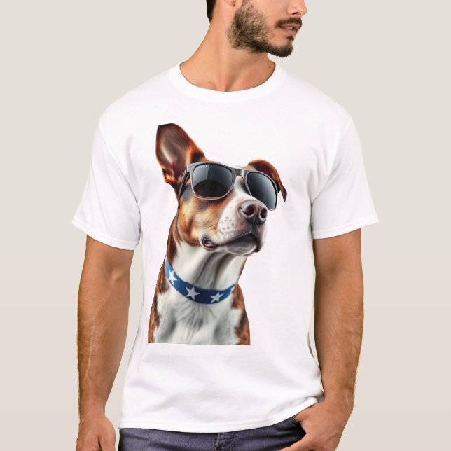 Camiseta USA Dog Lover - Cool Pup with American Flag Shades (Frente)