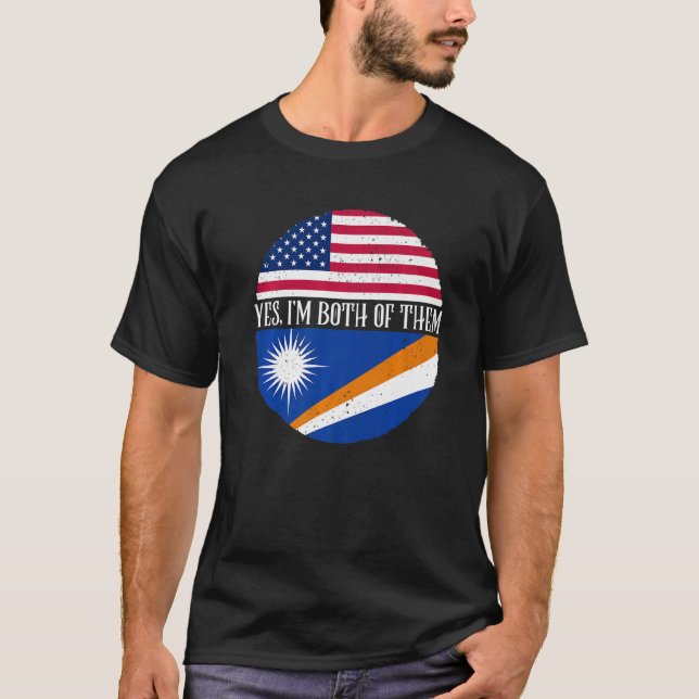 Camiseta USA E Ilhas Marshall Sinalizam Sim Eu Sou Ambos (Frente)