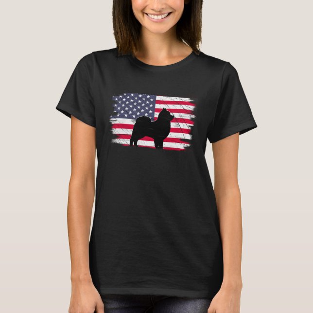 Camiseta USA Flag 4th of July Pomeranian Dad Mom Dog (Frente)