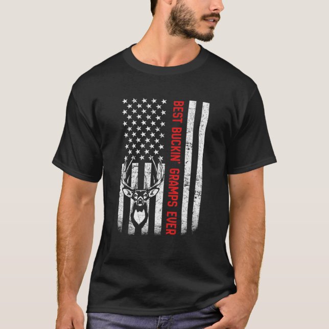 Camiseta USA Flag Best Buckin' Gramps Ever Deer Hunting Fat (Frente)