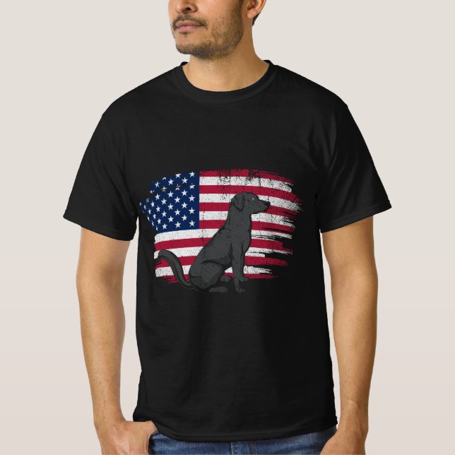 Camiseta USA Flag Black Labrador Dog Lover 4° De Julho Blac (Frente)