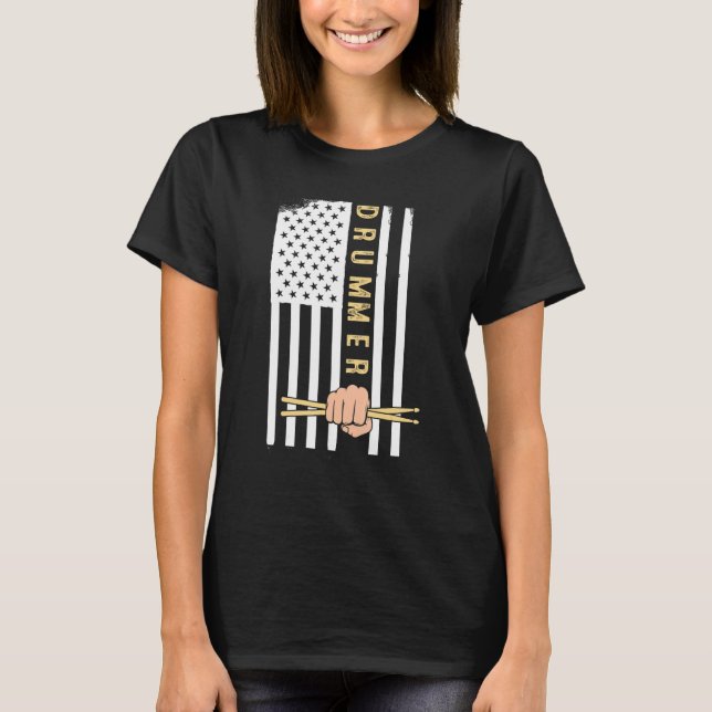 Camiseta Usa Flag Drum Sticks Cool Patriotic American Drumm (Frente)
