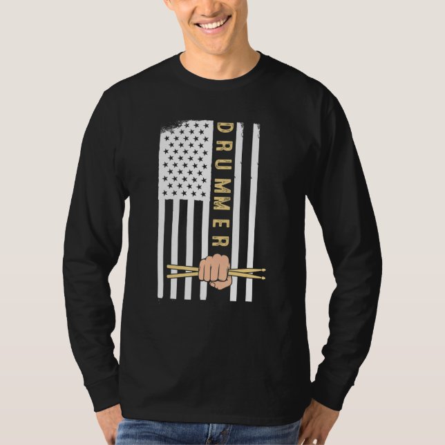 Camiseta Usa Flag Drum Sticks Cool Patriotic American Drumm (Frente)