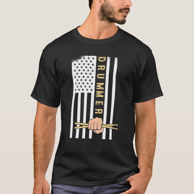 Camiseta Usa Flag Drum Sticks Cool Patriotic American Drumm (Frente)