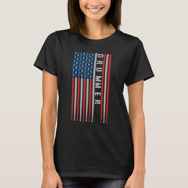 Camiseta Usa Flag Drum Sticks Cool Patriotic American Drumm (Frente)