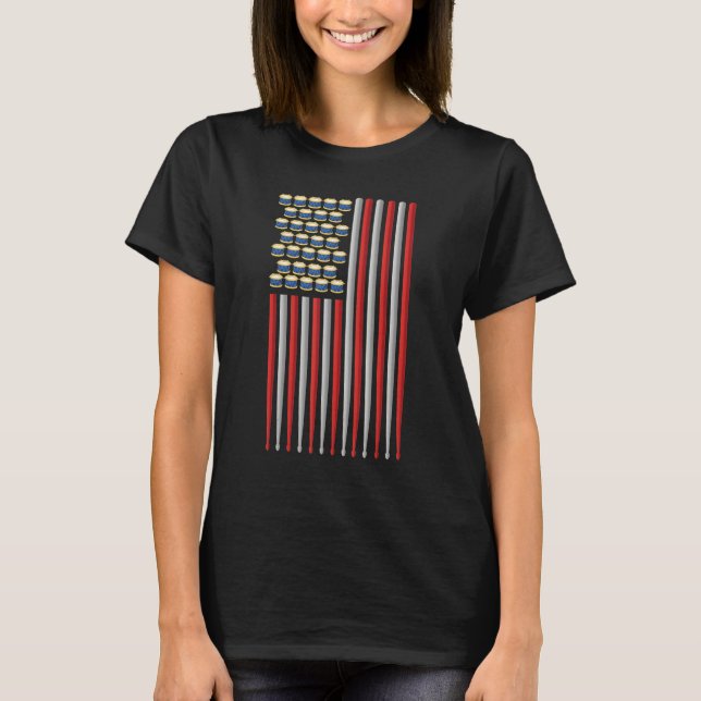 Camiseta Usa Flag Drum Sticks Cool Patriotic American Drumm (Frente)