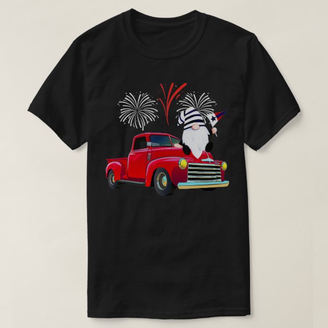Camiseta USA Flag Firework Funny Gnome 4 De Julho Celebrat (Frente do Design)