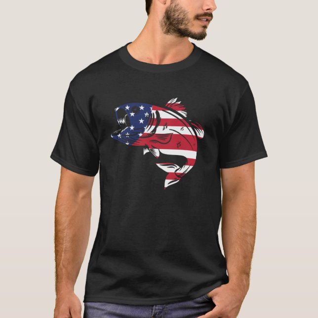 Camiseta USA Flag Fisher Trouher Trout Aquático Bait Pond (Frente)