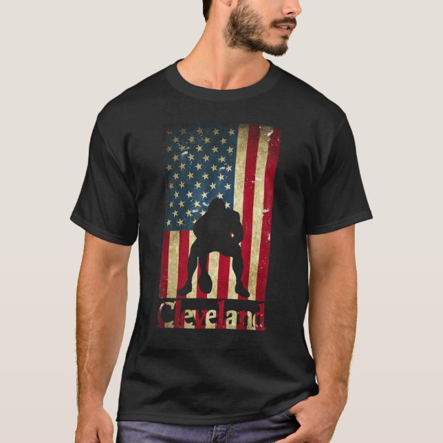 Camiseta USA Flag Futebol Cleveland Ohio Lettering Lineman (Frente)