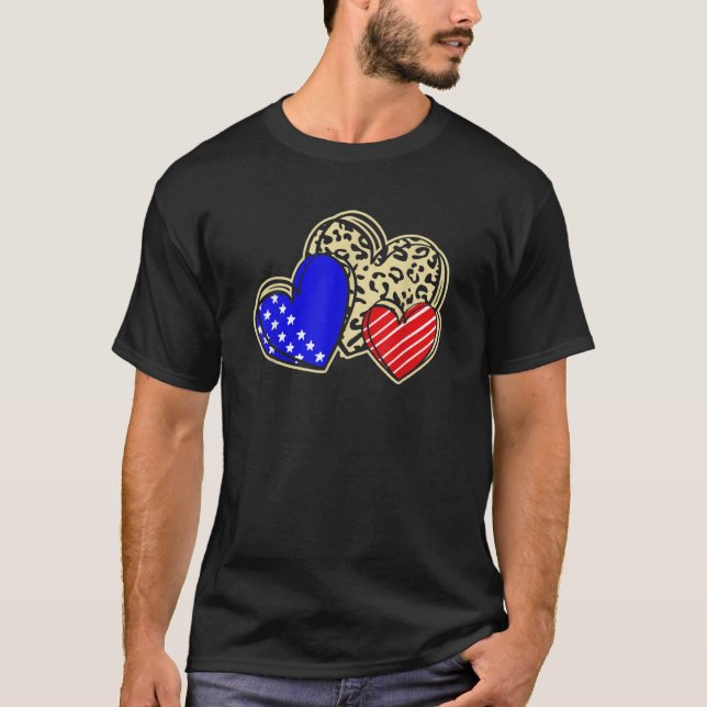 Camiseta USA Flag Heart 4th Of July Leopard Patriotic Red W (Frente)