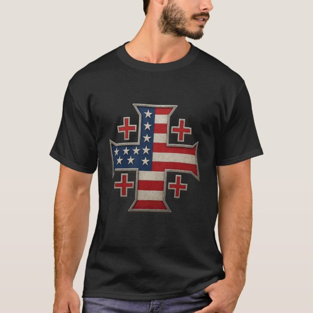 Camiseta USA Flag Jerusalem Cross - Kingdom of Jerusalem (Frente)