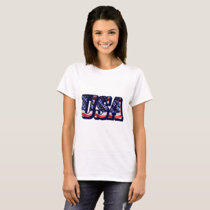 Camiseta USA Flag Letters, American Flag Lady's Light Tee