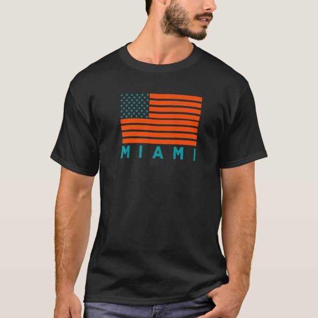 Camiseta USA Flag Miami OrangeTeal-GreenBlue Miami FL Ameri (Frente)